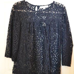 Loft Navy Sheer Lace Top - Size Small - NWT!!